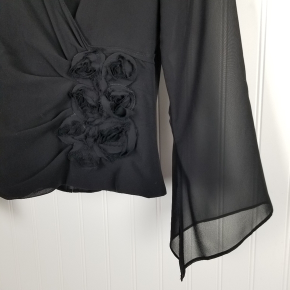 Xscape Joanna Chen Corset Top Sheer Sleeves Boning Black Size 4 Petite Mobwife - Picture 10 of 11